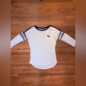PINK Victoria's Secret White and Purple 3/4 length sleeve Tee